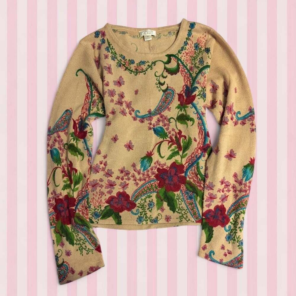 Christopher & Banks Floral Paisley Butterfly Sweater Size M